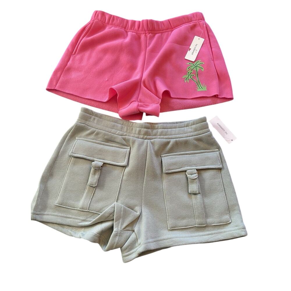 No Comment Medium 2 Pack Sweat Shorts Light Green Pockets Pink With Palm Trees